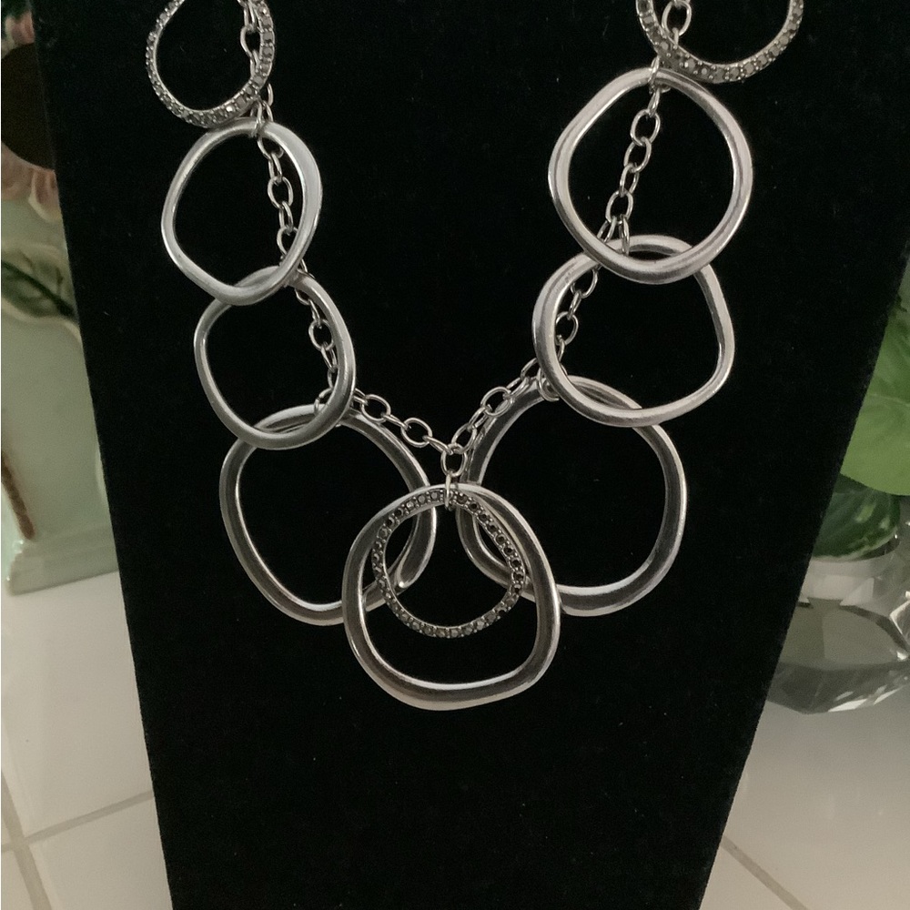 Fashion Silver Tone Rings Necklace w/Marcasites.